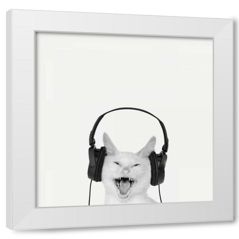 Rockin Kitten White Modern Wood Framed Art Print by Bertelli, Jon