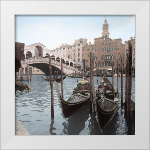 Rialto Bridge Gondolas White Modern Wood Framed Art Print by Blaustein, Alan
