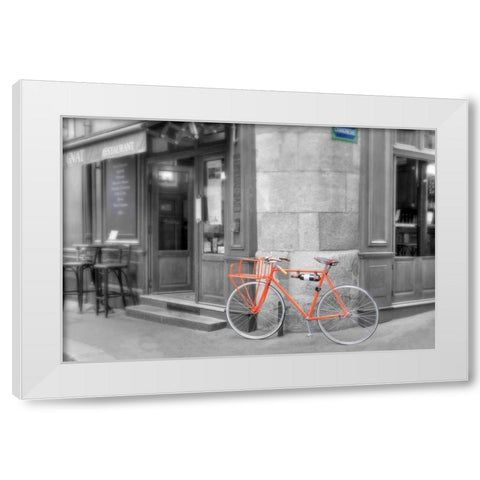 Orange Bicyclette White Modern Wood Framed Art Print by Blaustein, Alan