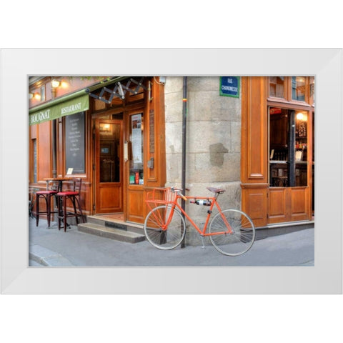 Orange Bicycle, Paris White Modern Wood Framed Art Print by Blaustein, Alan