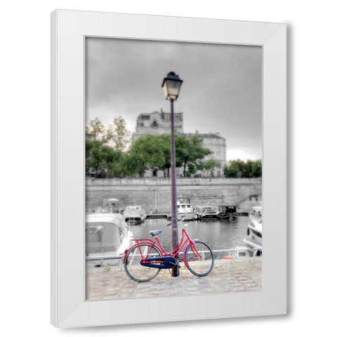 Bicycle St Martin Canal #1 White Modern Wood Framed Art Print by Blaustein, Alan