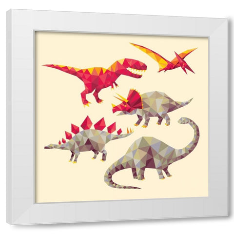 Geo Saurs White Modern Wood Framed Art Print by Buxton, Michael