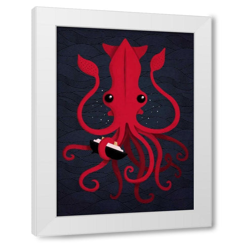 Kraken Attaken White Modern Wood Framed Art Print by Buxton, Michael