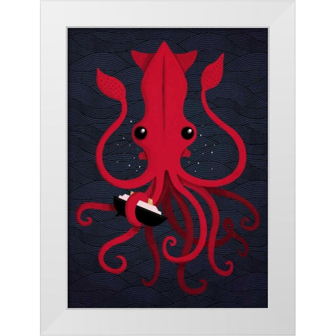 Kraken Attaken White Modern Wood Framed Art Print by Buxton, Michael