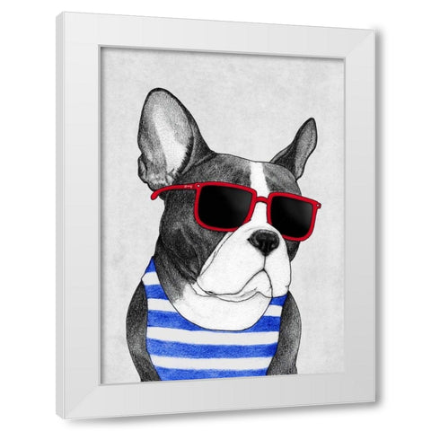 Frenchie Summer Style White Modern Wood Framed Art Print by Barruf