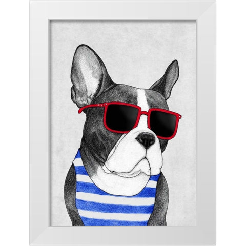 Frenchie Summer Style White Modern Wood Framed Art Print by Barruf