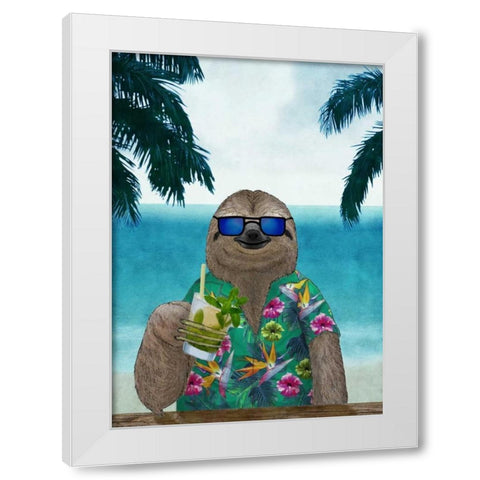 Sloth on Summer Holidays White Modern Wood Framed Art Print by Barruf