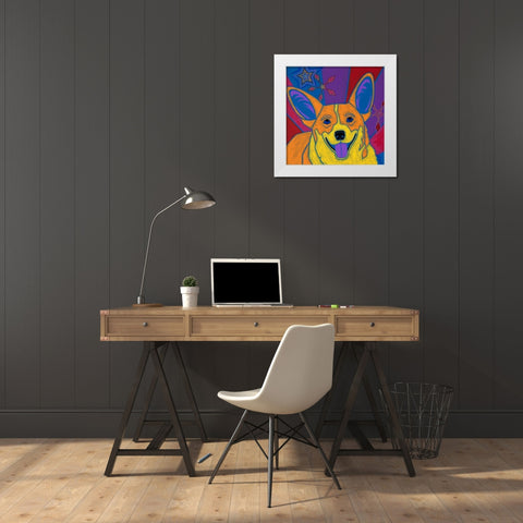 Joyful Corgi White Modern Wood Framed Art Print by Bond, Angela