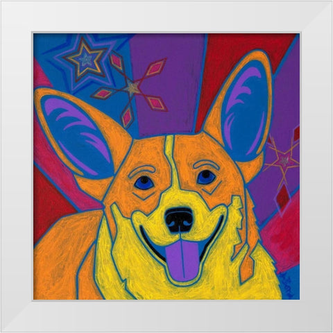 Joyful Corgi White Modern Wood Framed Art Print by Bond, Angela