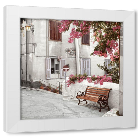Mediterranean Bench White Modern Wood Framed Art Print by Blaustein, Alan