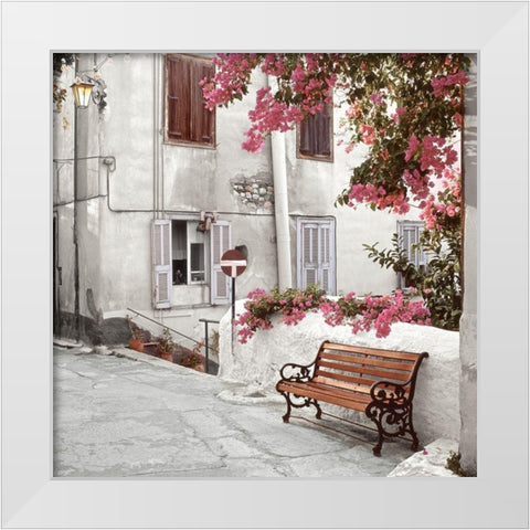 Mediterranean Bench White Modern Wood Framed Art Print by Blaustein, Alan