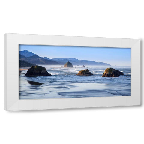 Cannon Beach White Modern Wood Framed Art Print by Broom, Michael