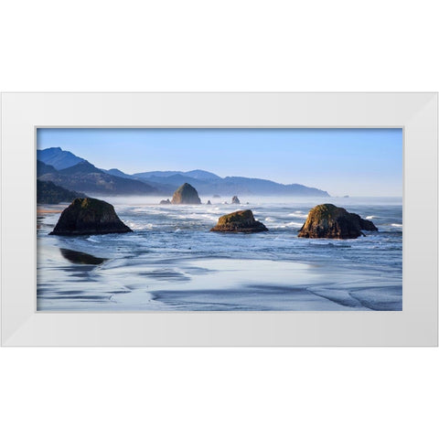 Cannon Beach White Modern Wood Framed Art Print by Broom, Michael