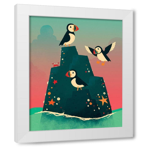 Puffin Rock White Modern Wood Framed Art Print by Buxton, Michael
