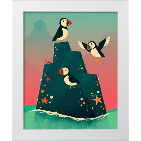 Puffin Rock White Modern Wood Framed Art Print by Buxton, Michael