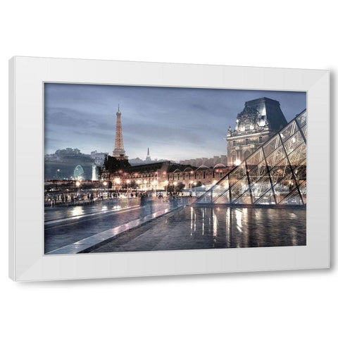 Louvre with Eiffel Tower Vista #1 White Modern Wood Framed Art Print by Blaustein, Alan