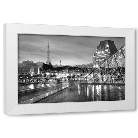 Louvre with Eiffel Tower Vista #2 White Modern Wood Framed Art Print by Blaustein, Alan
