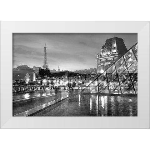 Louvre with Eiffel Tower Vista #2 White Modern Wood Framed Art Print by Blaustein, Alan