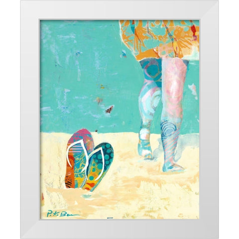 Flip Flops on the Beach White Modern Wood Framed Art Print by Beer, Pamela K.