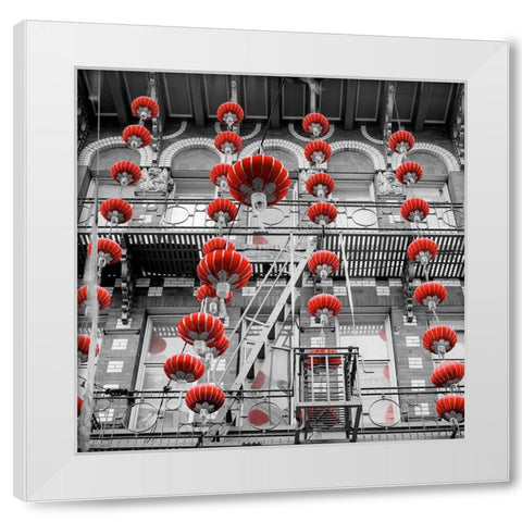 Red Lanterns White Modern Wood Framed Art Print by Blaustein, Alan