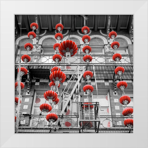 Red Lanterns White Modern Wood Framed Art Print by Blaustein, Alan