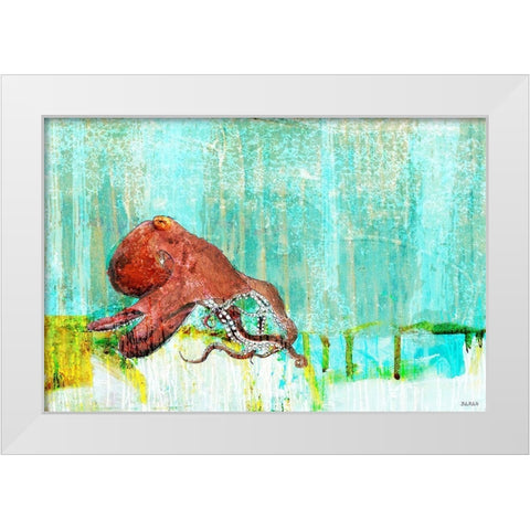 HeÃ¢â‚¬â„¢s on the Run White Modern Wood Framed Art Print by Baran, John