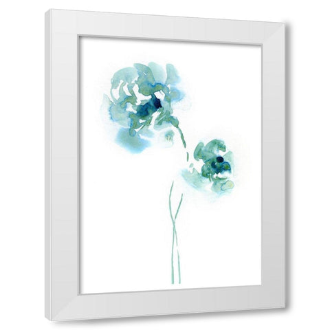 Teal Florals White Modern Wood Framed Art Print by Binkin, Lesia