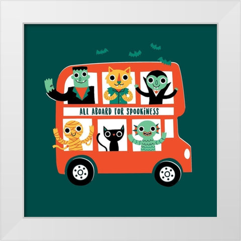 Spooky Bus White Modern Wood Framed Art Print by Buxton, Michael