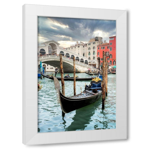 Gondola Rialto Bridge #1 White Modern Wood Framed Art Print by Blaustein, Alan