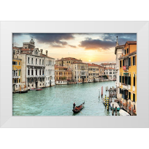 Gran Canal Vista At Dusk #10 White Modern Wood Framed Art Print by Blaustein, Alan