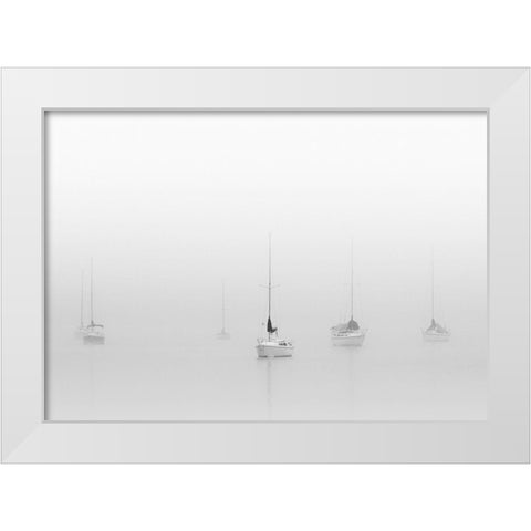 Six Moored Sailboats White Modern Wood Framed Art Print by Bell, Nicholas
