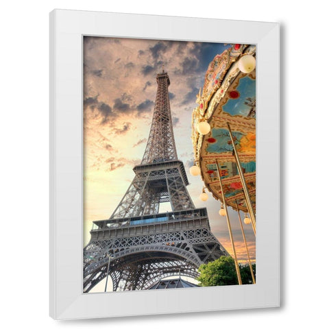 Eiffel Tower and Carousel I White Modern Wood Framed Art Print by Blaustein, Alan