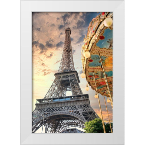 Eiffel Tower and Carousel I White Modern Wood Framed Art Print by Blaustein, Alan