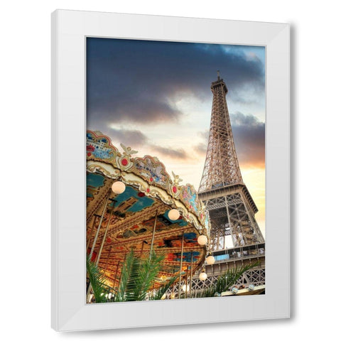 Eiffel Tower and Carousel II White Modern Wood Framed Art Print by Blaustein, Alan