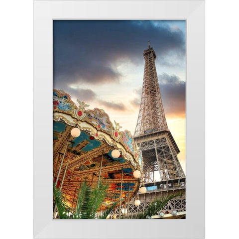 Eiffel Tower and Carousel II White Modern Wood Framed Art Print by Blaustein, Alan