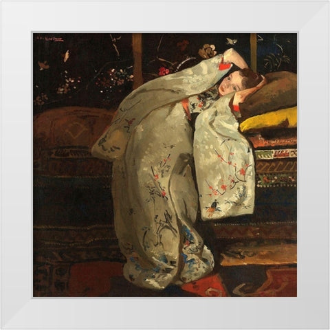 Girl in a White Kimono, 1894 White Modern Wood Framed Art Print by Breitner, George Hendrik