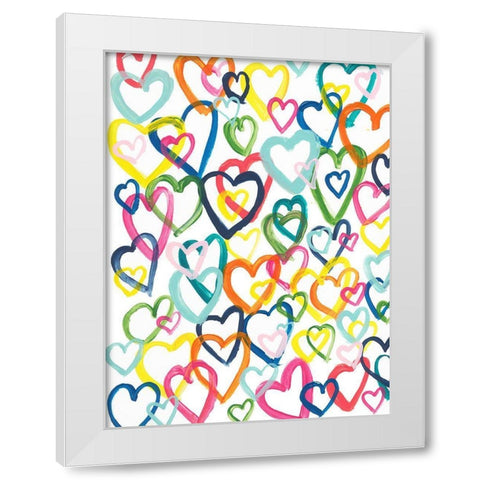 Hearts In Multiples White Modern Wood Framed Art Print by Baker, Bronwyn