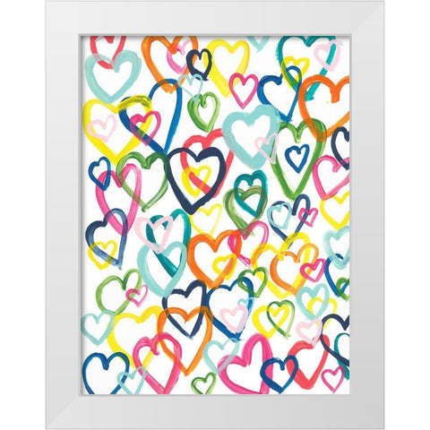 Hearts In Multiples White Modern Wood Framed Art Print by Baker, Bronwyn