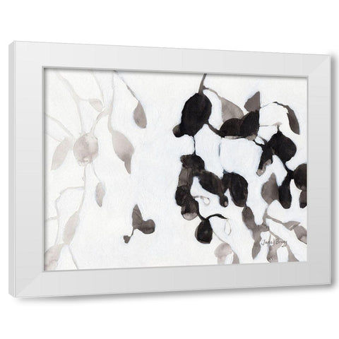 Leaves in Black and White White Modern Wood Framed Art Print by Bragg, Janel