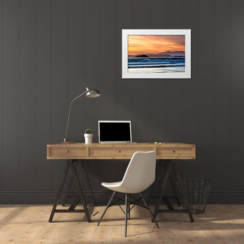 A Long Beach Sunset White Modern Wood Framed Art Print by Burdick, Chuck