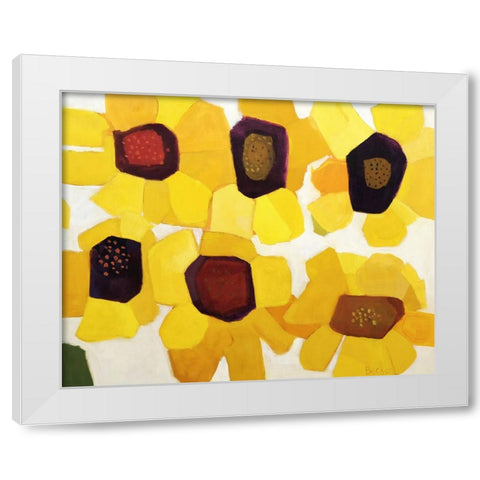 Six Sunflowers White Modern Wood Framed Art Print by Becker, Anne