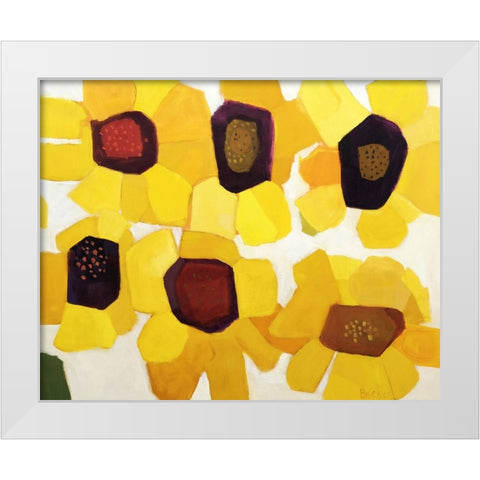 Six Sunflowers White Modern Wood Framed Art Print by Becker, Anne