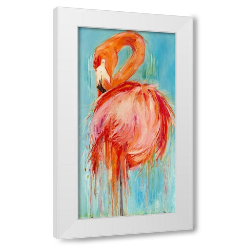 Flamingo Pose White Modern Wood Framed Art Print by Broaderick, Kathleen
