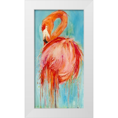 Flamingo Pose White Modern Wood Framed Art Print by Broaderick, Kathleen
