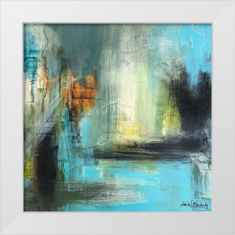 Aqua Serenity 1 White Modern Wood Framed Art Print by Blackerby, Linda S.