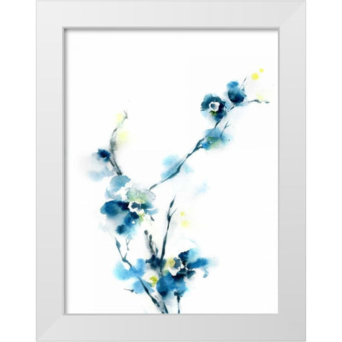 Blue Blossoms White Modern Wood Framed Art Print by CanotStop