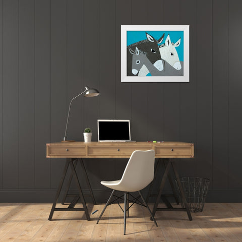 Donkey Family White Modern Wood Framed Art Print by Craig, Casey