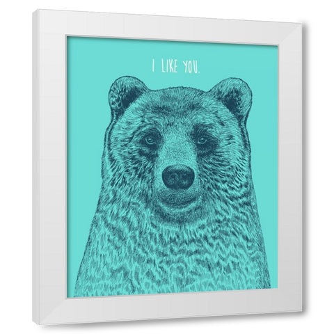 I Like You Bear White Modern Wood Framed Art Print by Caldwell, Rachel