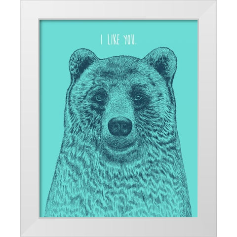 I Like You Bear White Modern Wood Framed Art Print by Caldwell, Rachel