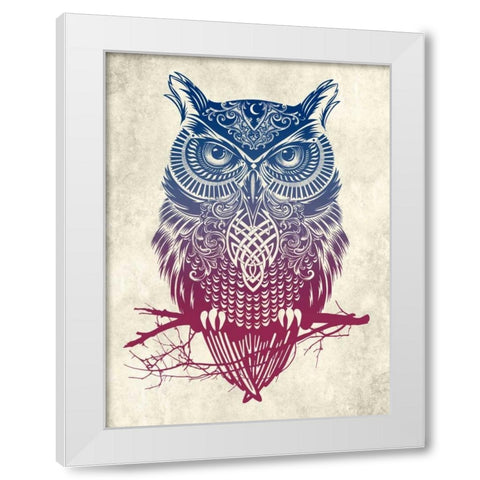 Warrior Owl White Modern Wood Framed Art Print by Caldwell, Rachel